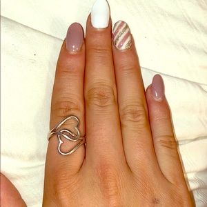 Two heart sterling silver ring